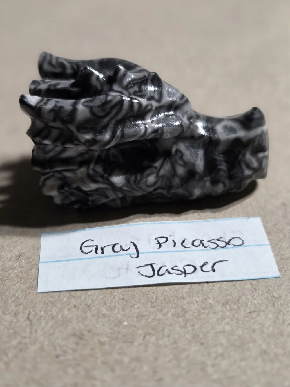 Detailed Picasso Jasper Crystal Carved Dragon Head Stone Sculpture Decor
